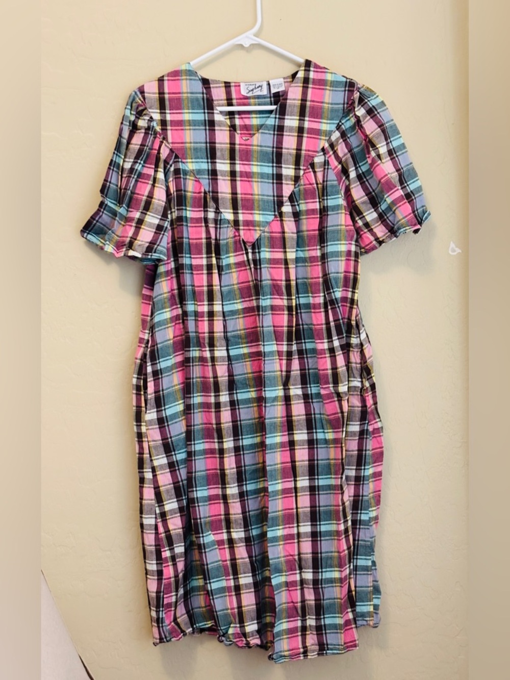 Styled by Saybury 100% Cotton Vintage Short Sleeve Plaid Nightgown Housedress - Picture 2 of 11